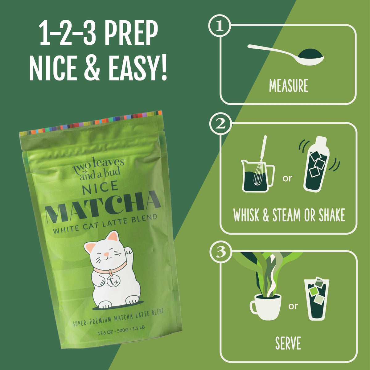 Two Leaves and a Bud Nice Matcha Latte Blend – Japanese Matcha Latte Powder, 1.1 lb (500 g)