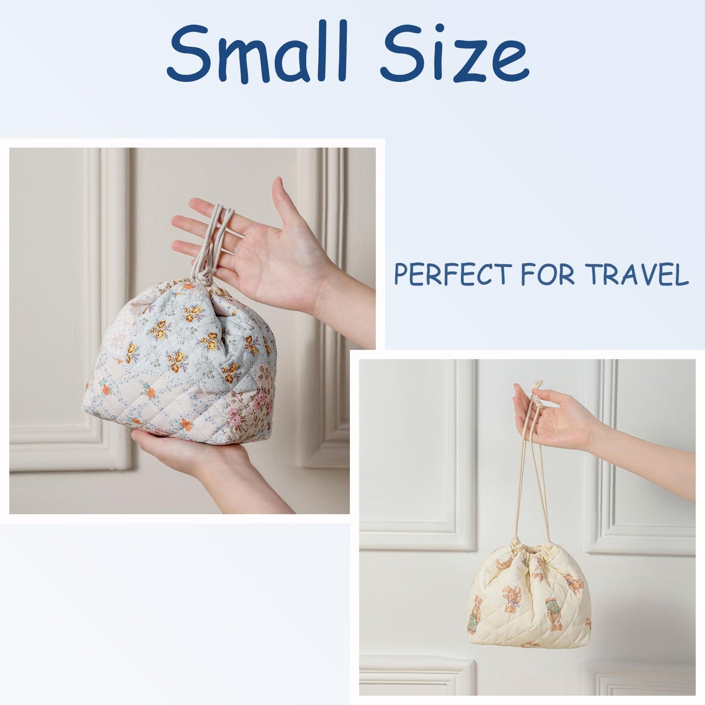 uekeboag Cotton Quilted Drawstring Makeup Bag (04White Bear)