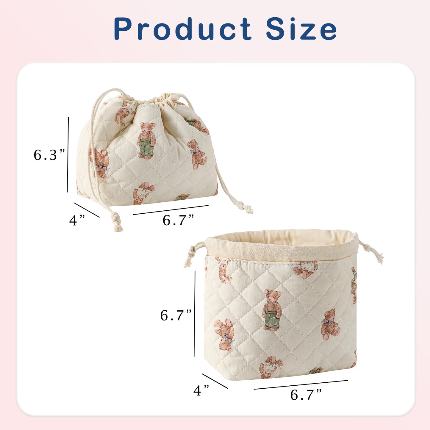 uekeboag Cotton Quilted Drawstring Makeup Bag (04White Bear)
