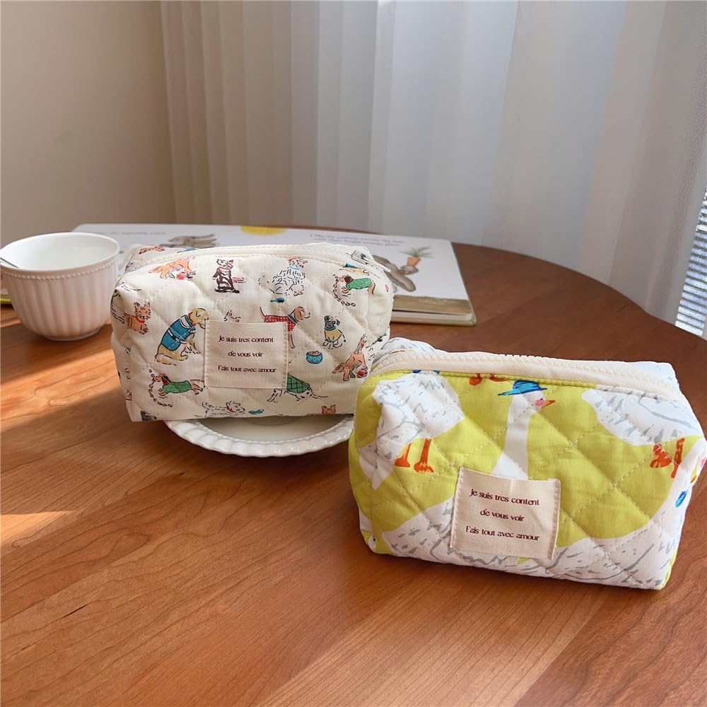 uekeboag Cute Small Quilted Cotton Makeup Pouch for Women(05Puppy)