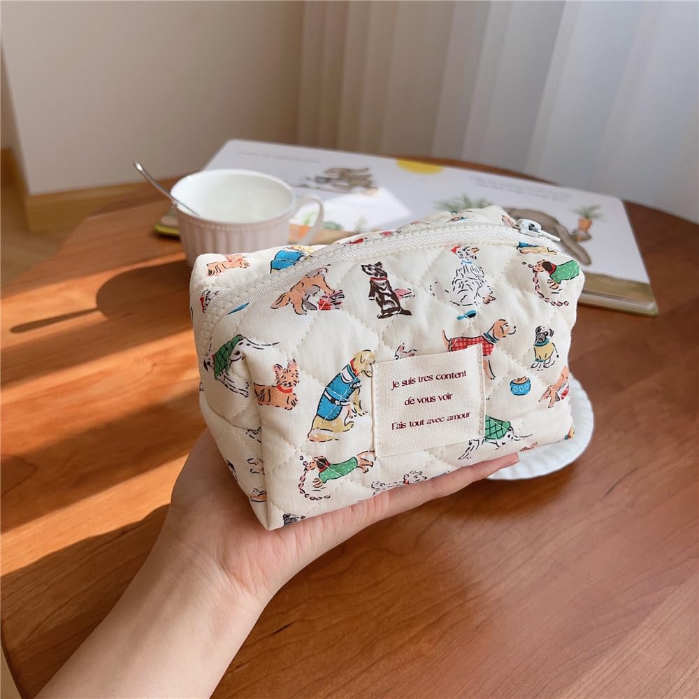 uekeboag Cute Small Quilted Cotton Makeup Pouch for Women(05Puppy)