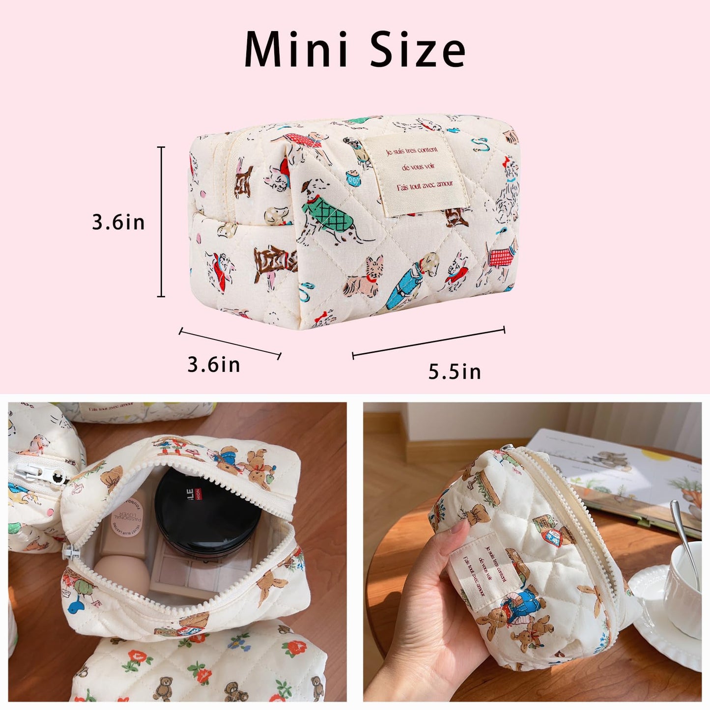 uekeboag Cute Small Quilted Cotton Makeup Pouch for Women(05Puppy)