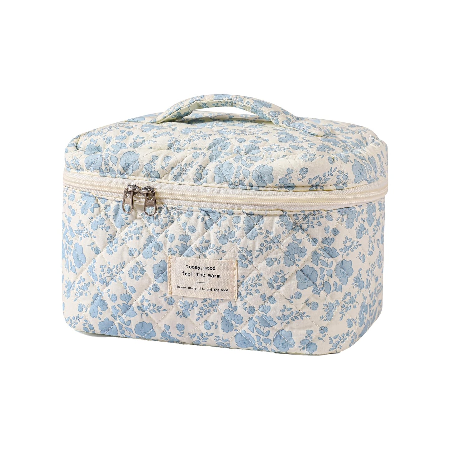 uekeboag Large Travel Quilted Makeup Bag for Women (01Lithtblue-flower)
