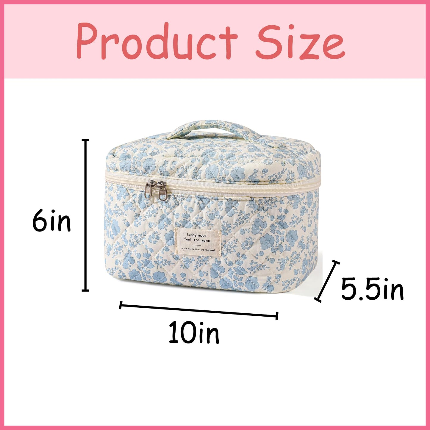 uekeboag Large Travel Quilted Makeup Bag for Women (01Lithtblue-flower)