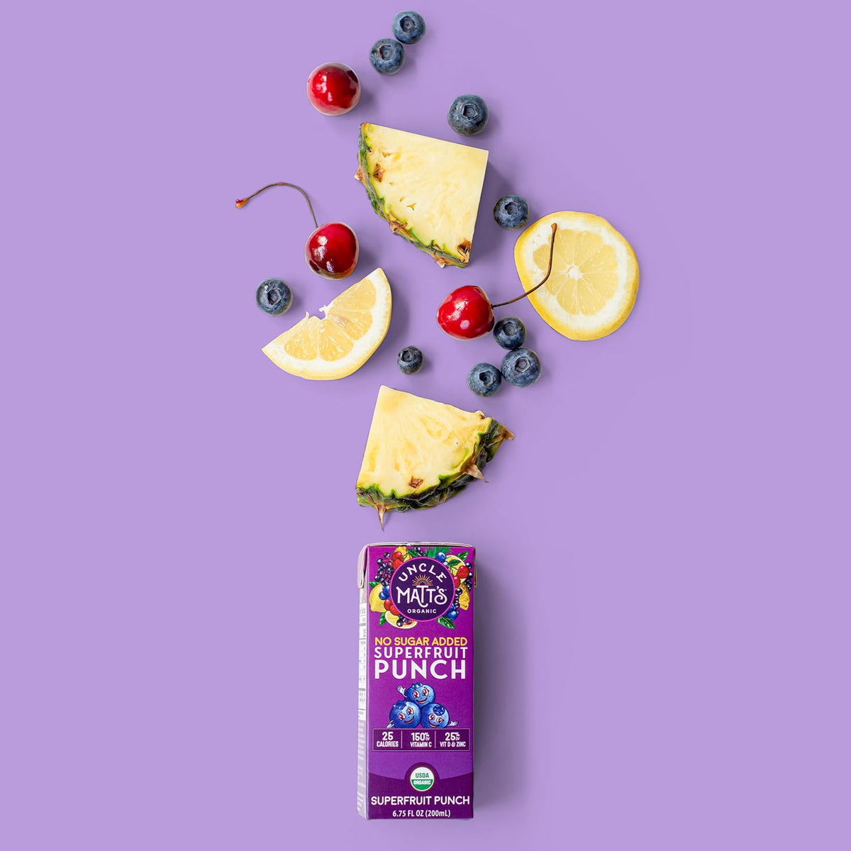 Uncle Matt’s Organic No Sugar Added Superfruit Punch Juice Boxes – 32 Pack, 40 Calories, Vitamins C, D & Zinc