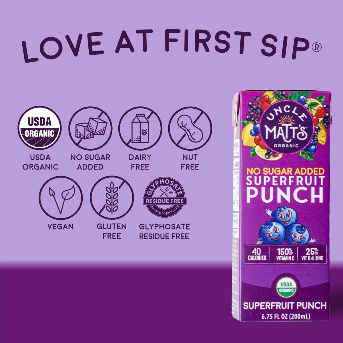 Uncle Matt’s Organic No Sugar Added Superfruit Punch Juice Boxes – 32 Pack, 40 Calories, Vitamins C, D & Zinc