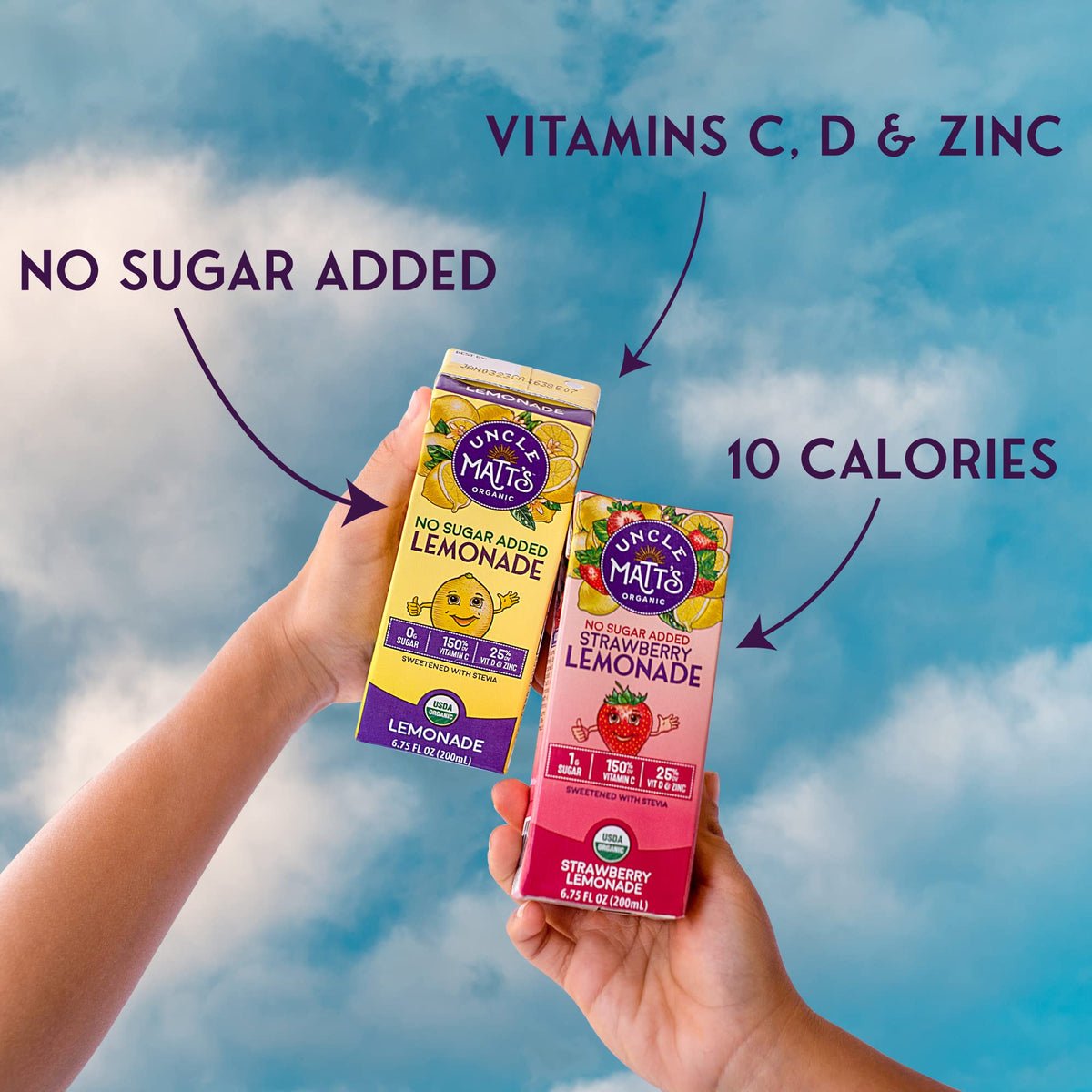 Uncle Matt’s Organic Juice Boxes – 32 Pack No Sugar Added Strawberry Lemonade, 10 Calories, Vitamin C, D & Zinc