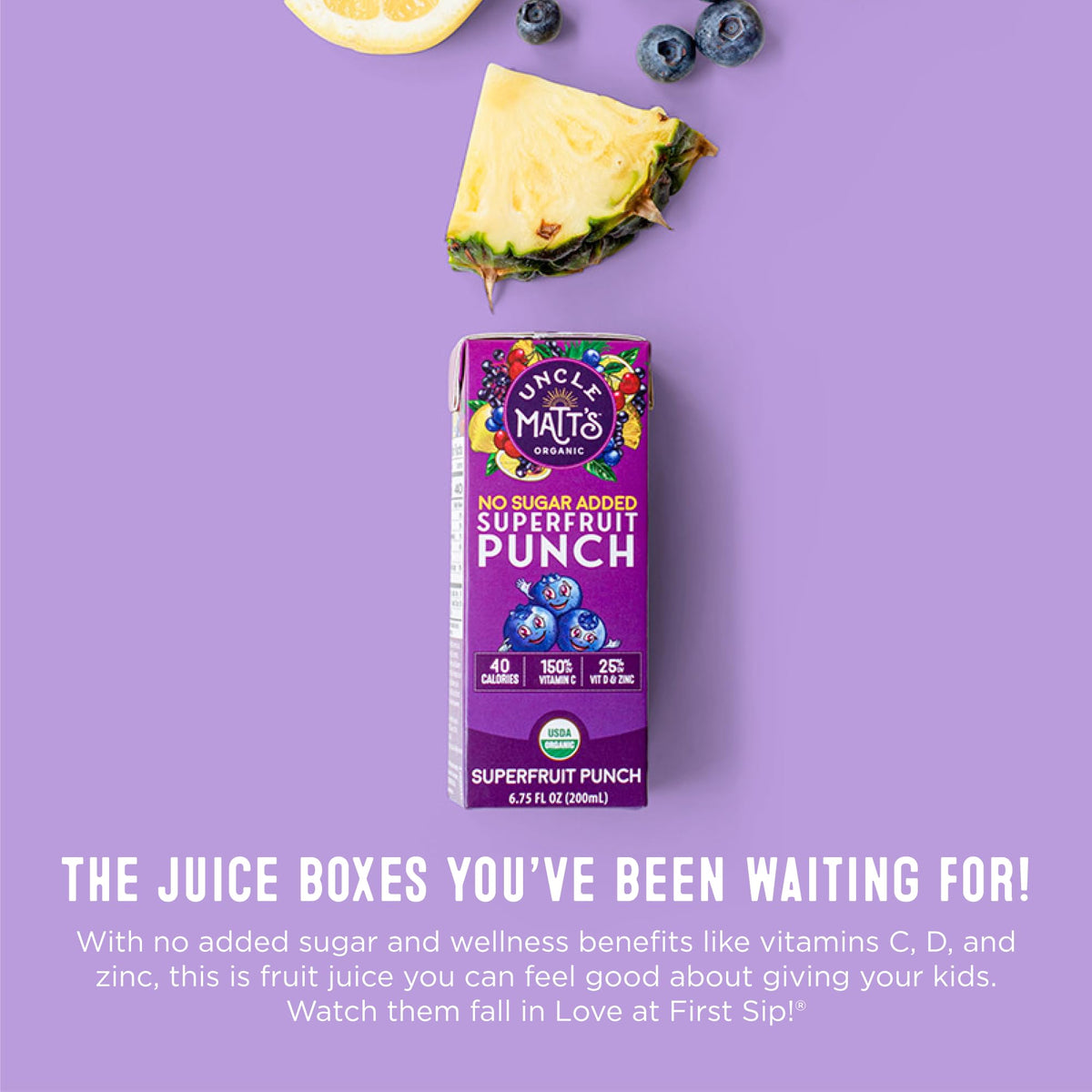Uncle Matt’s Organic No Sugar Added Superfruit Punch Juice Boxes – 32 Pack, 40 Calories, Vitamins C, D & Zinc