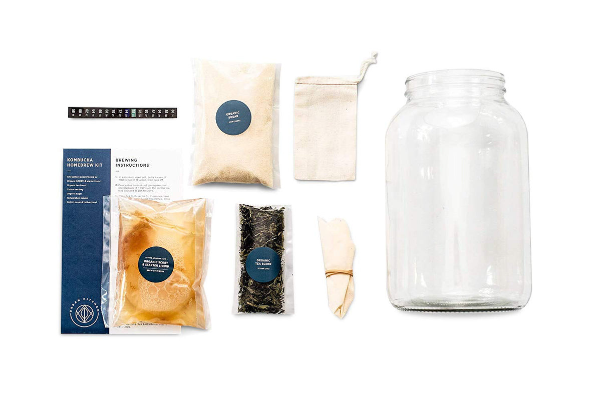 Urban Kitchen Kombucha Starter Kit: Organic SCOBY, Tea, Sugar, and 1-Gallon Glass Jar for Home Brewing