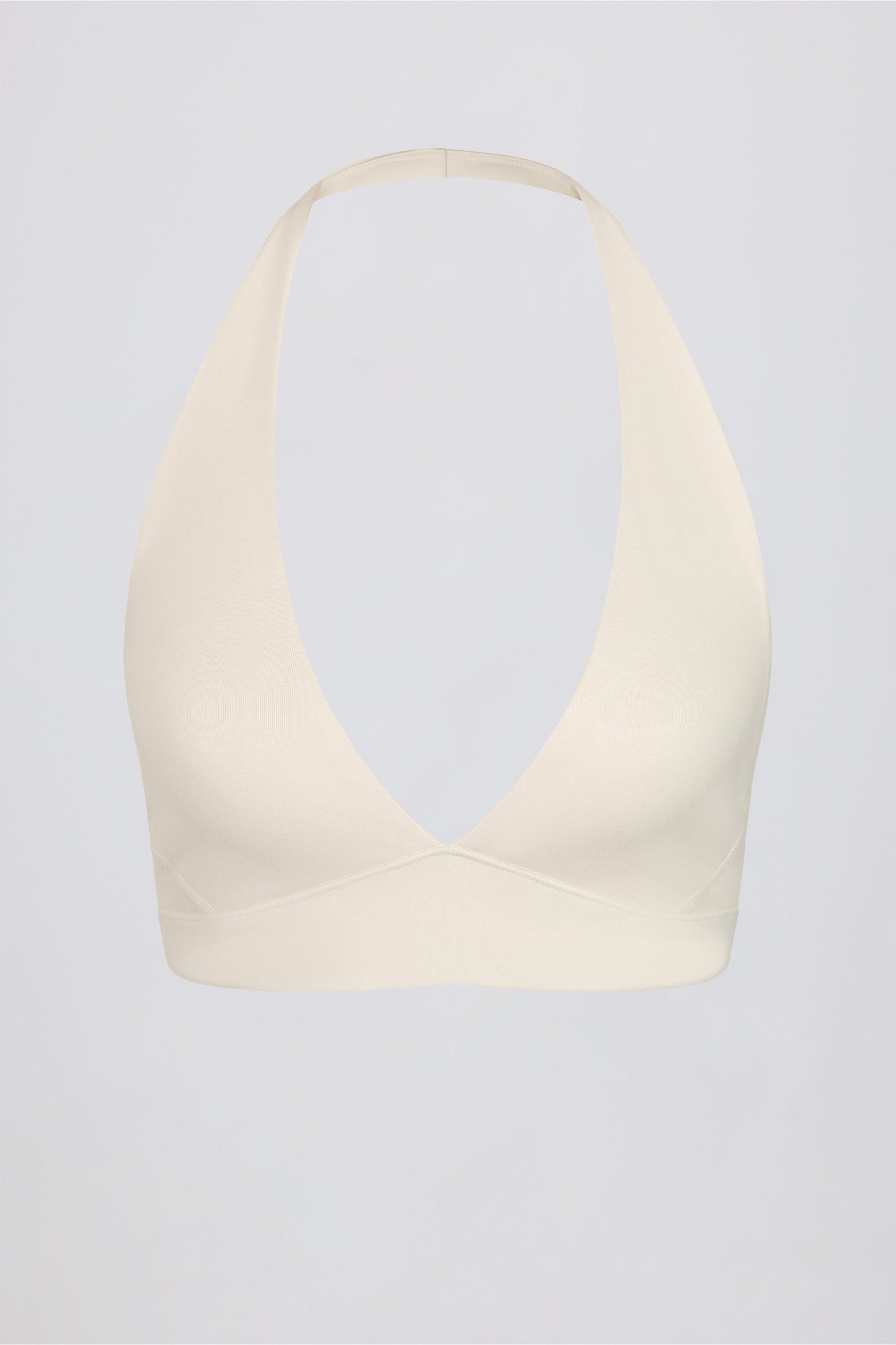 Brushed Jersey V-Neck Sports Bra in Ivory Marl