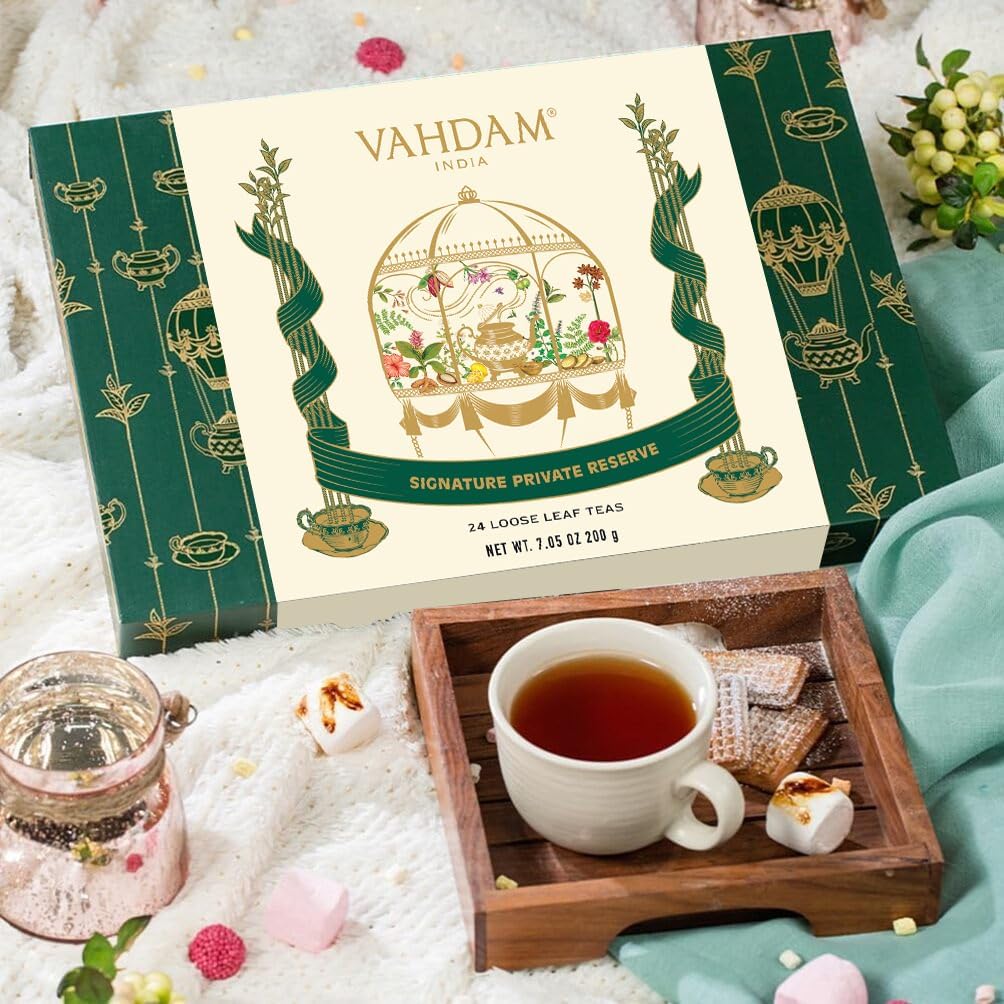 VAHDAM Luxury Tea Gift Set for Mom – 24 Loose Leaf Teas in Premium Tin Caddies | Mother's Day Gift, Gluten Free & Non-GMO