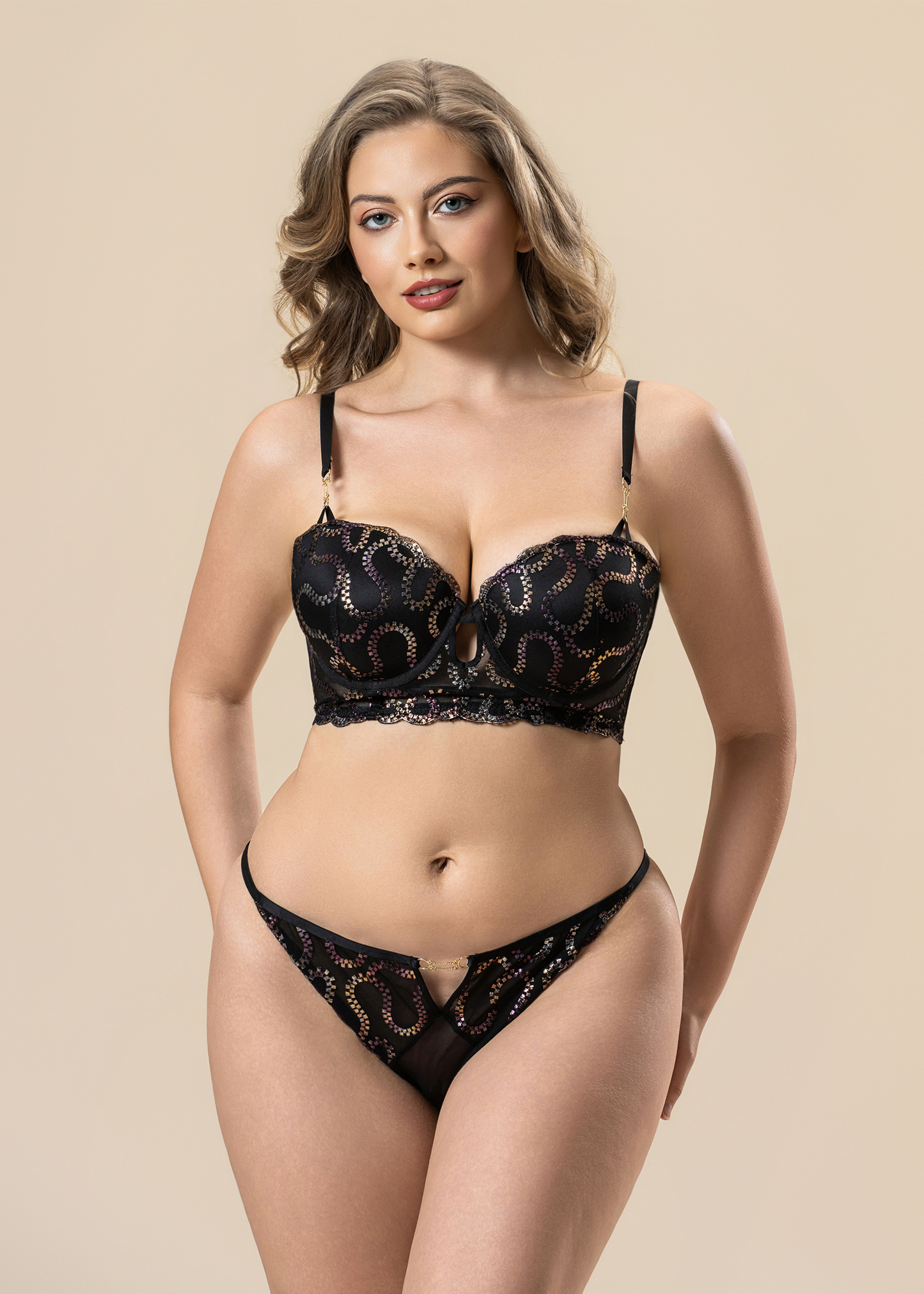 VALE Plus Gold-Foil Embroidery Lace Hipster Panties