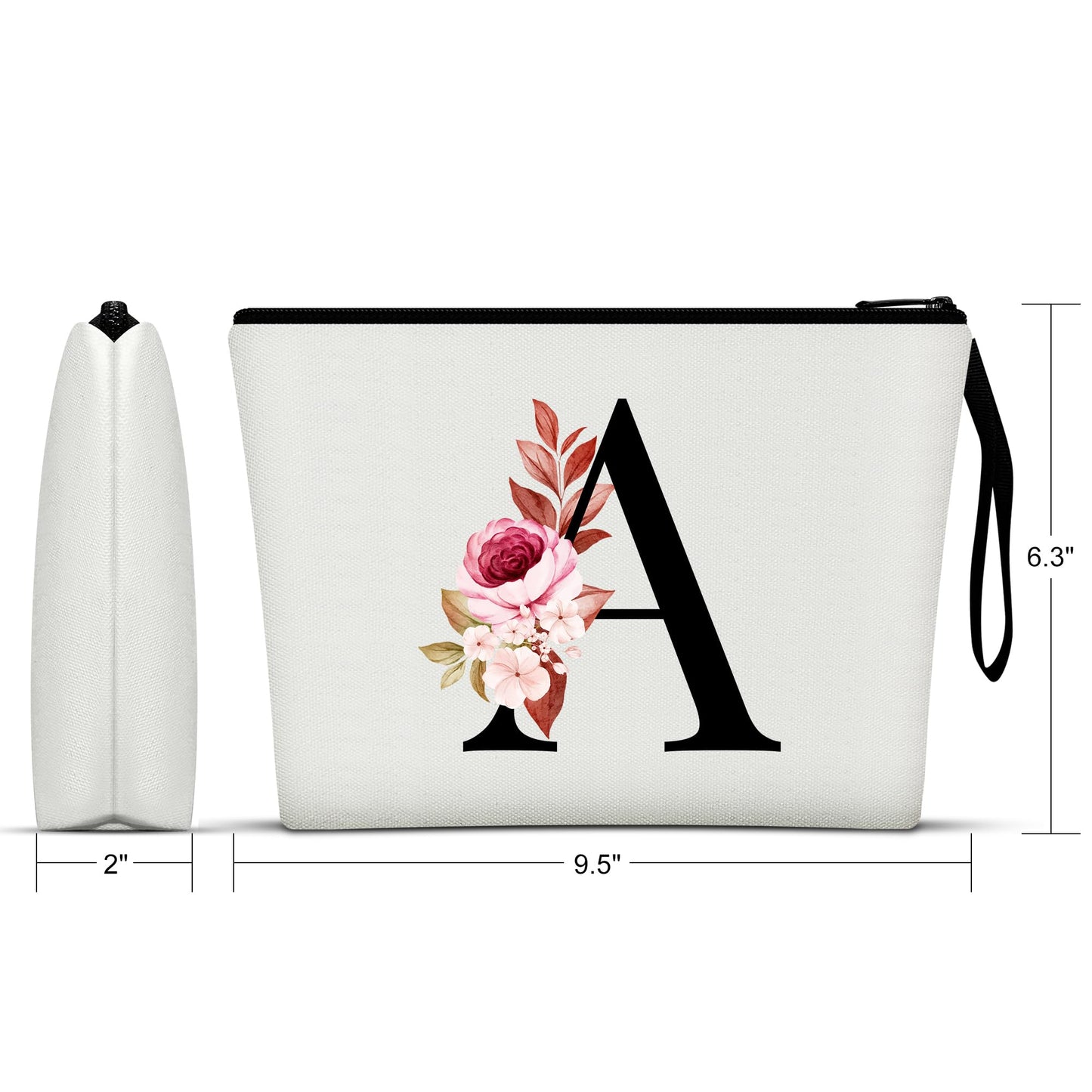 Vavabox A-Z Personalized Makeup Bag, Birthday Gifts for Women Mom, Gifts for Best Friend, Bride Bridesmaid Cosmetic bag (A, 01-White)