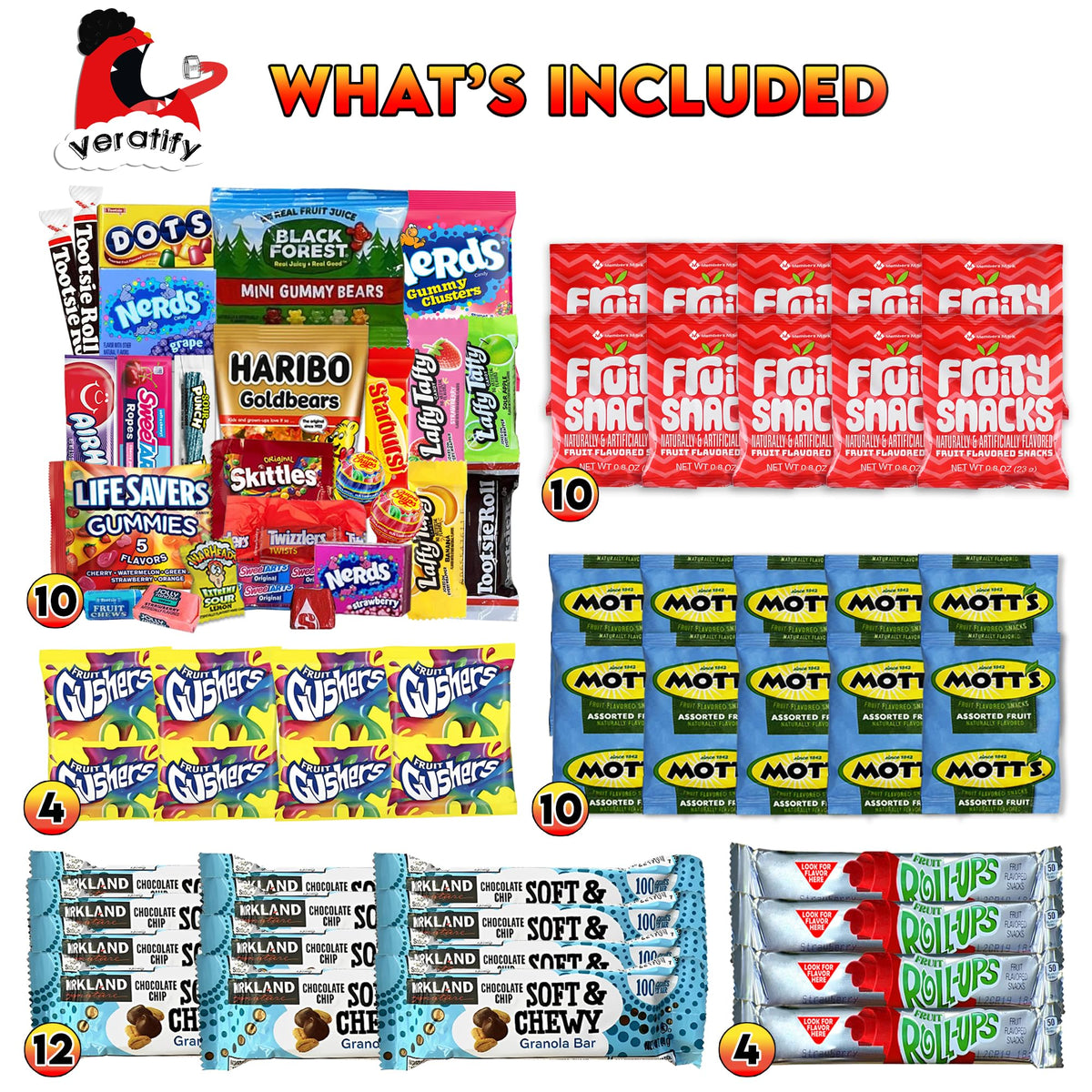 Veratify Snack Box Variety Pack (84 Count) – Bulk Gift Basket with Granola Bars, Nuts & More