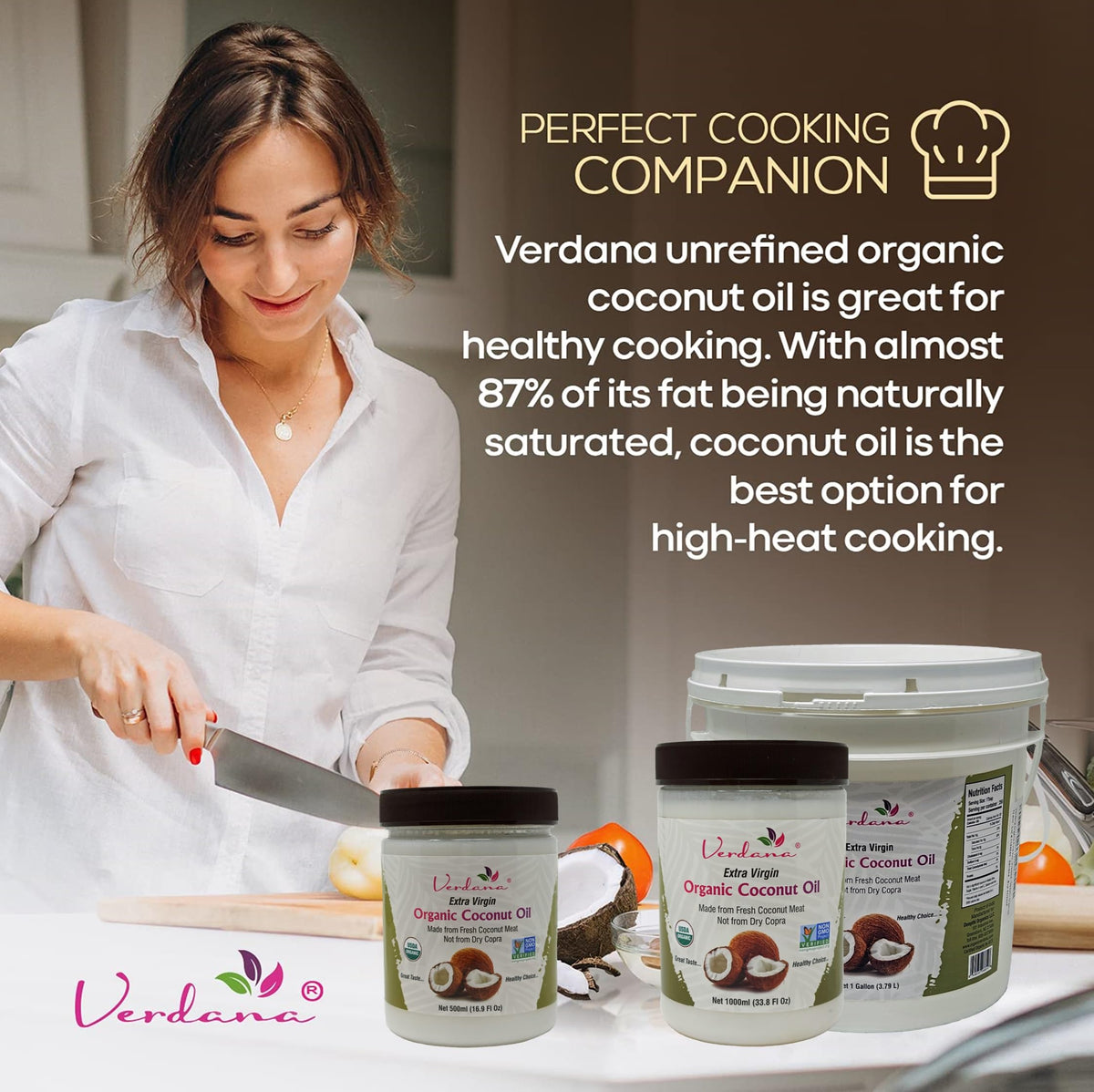 Verdana Organic Extra Virgin Coconut Oil — 1 Gallon Bulk, USDA Organic, Unrefined & Cold Pressed | Cooking, Baking & Soap Making