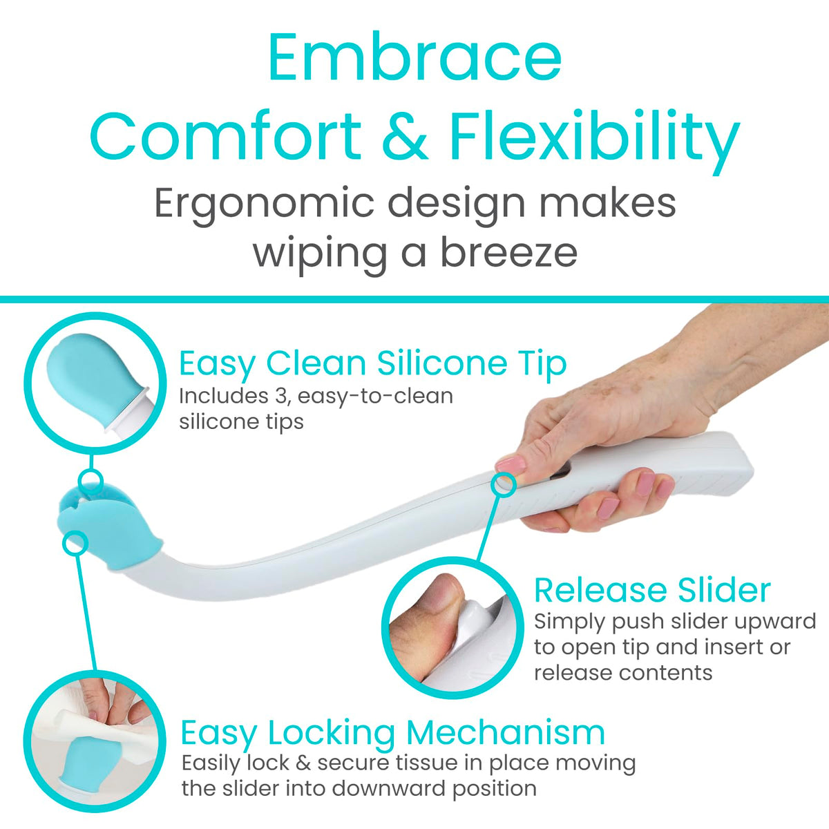 Vive Wiping Wand Toilet Aid - Bum Wipe Assist Tool for Toileting - 15" Long