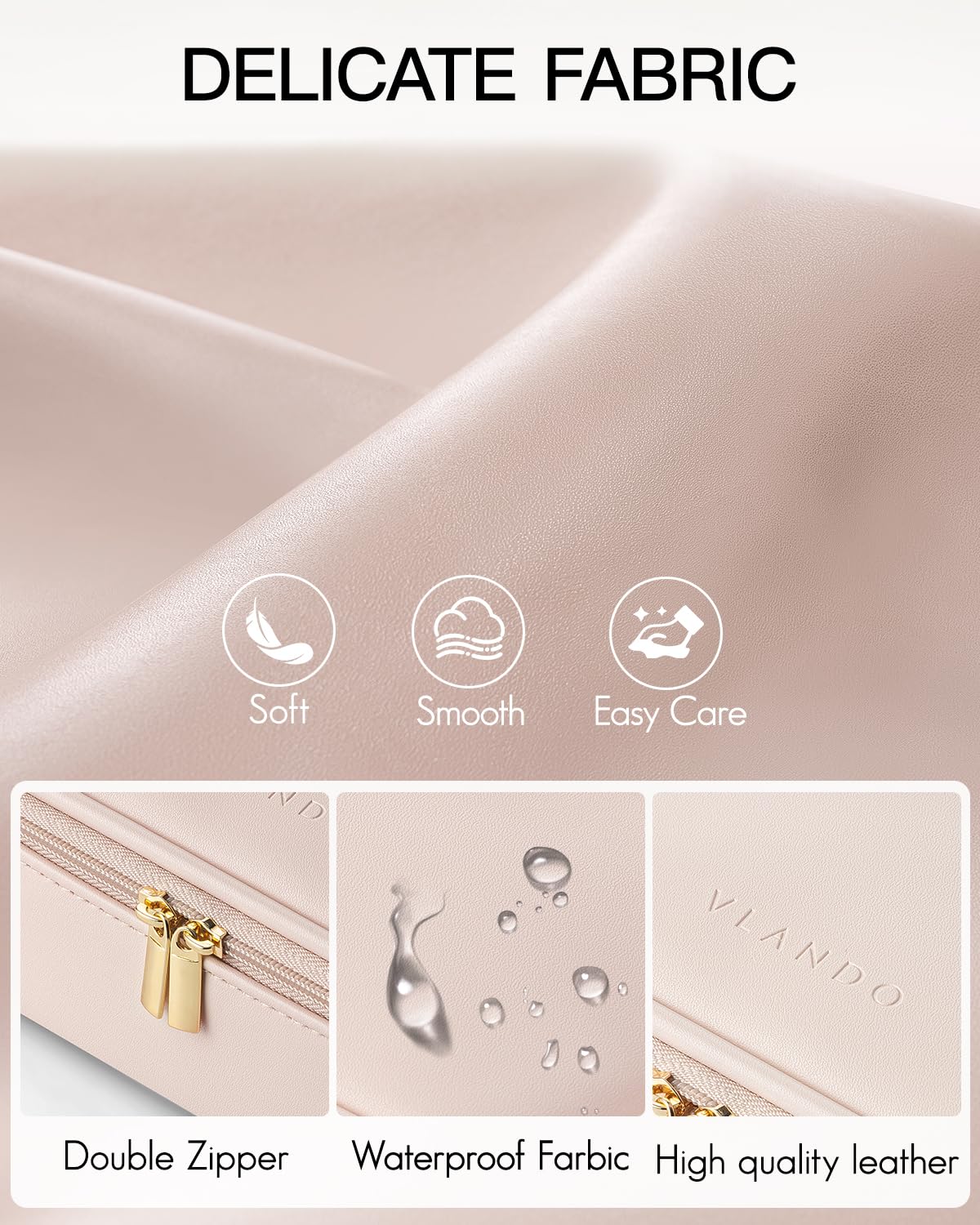 VLANDO Makeup Bag for Toiletries with Separate Brush Storage,Apricot Pink