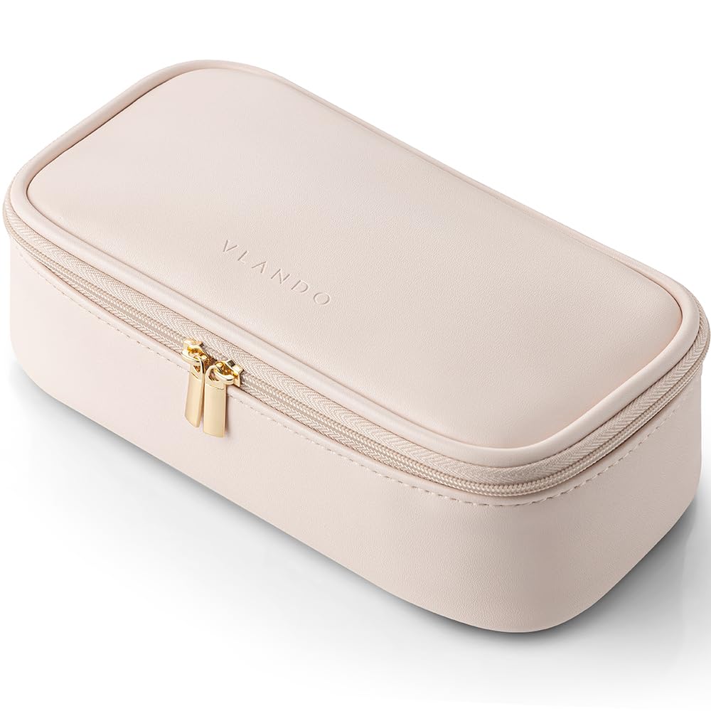 VLANDO Makeup Bag for Toiletries with Separate Brush Storage,Apricot Pink