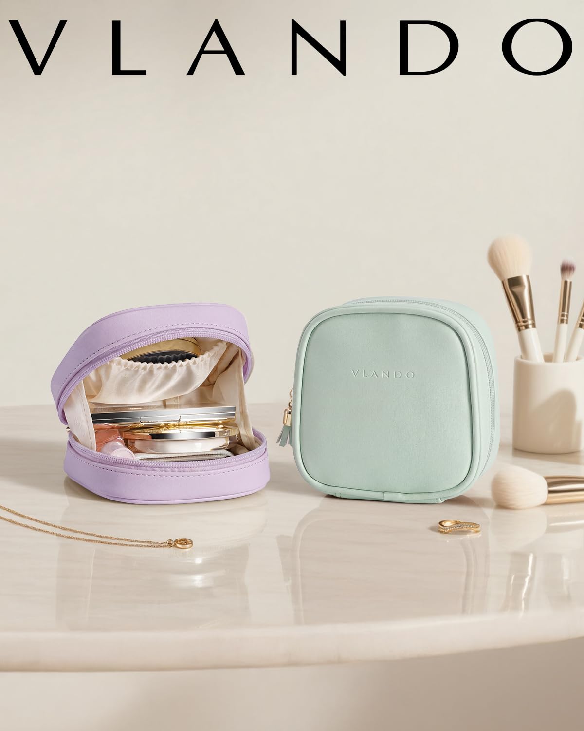 VLANDO Makeup Pouch, Water-Resistant Bag with Inner Pockets,Green Grape