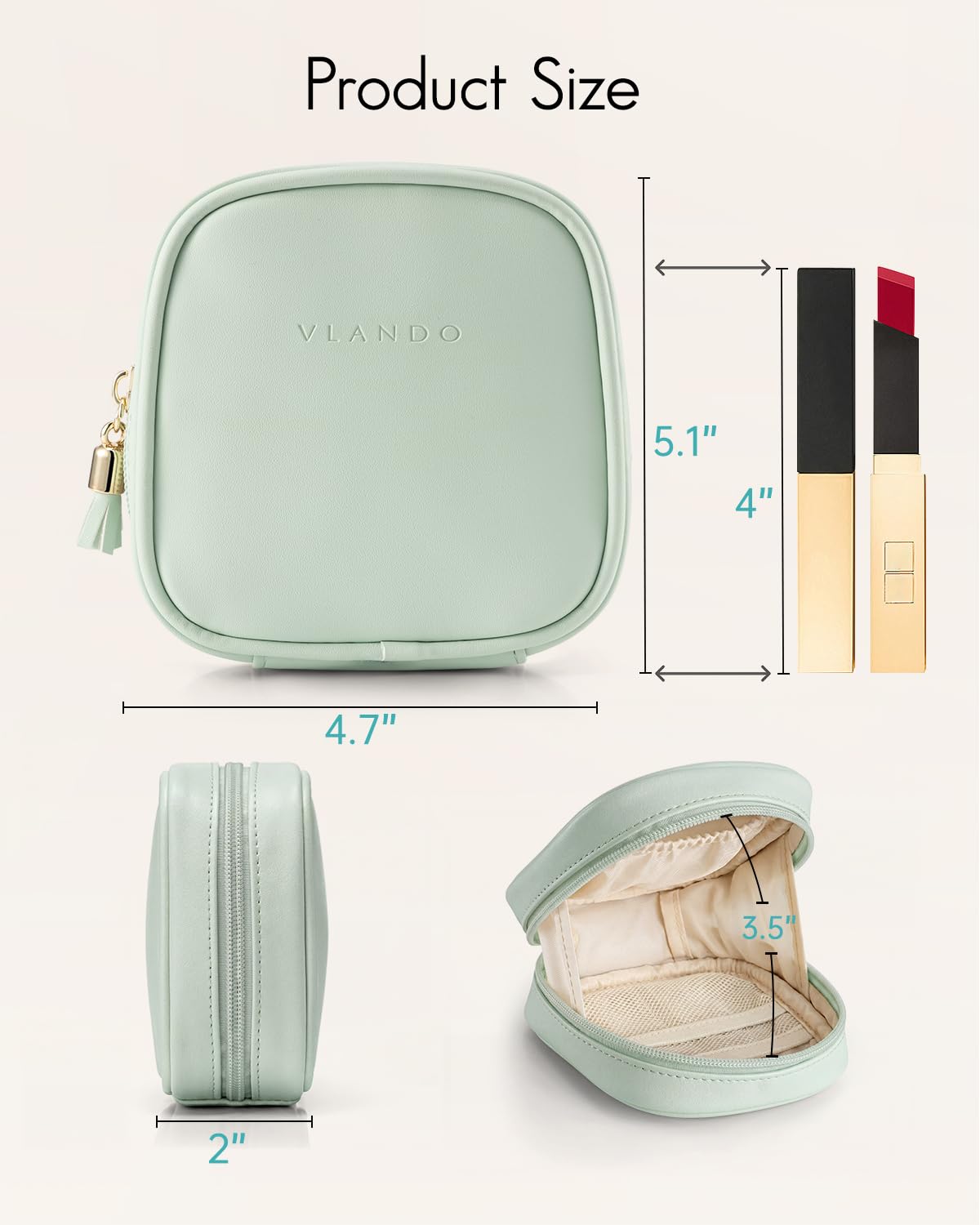 VLANDO Makeup Pouch, Water-Resistant Bag with Inner Pockets,Green Grape