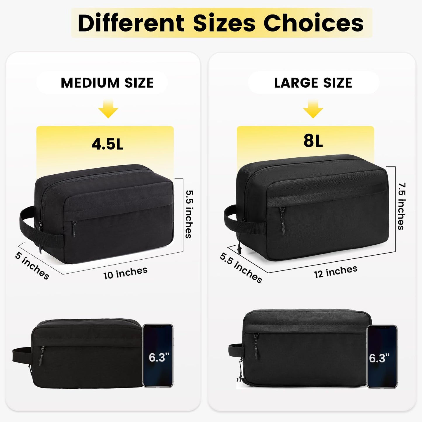 Vorspack Water Resistant Travel Toiletry Bag for Men Women - Medium & Black