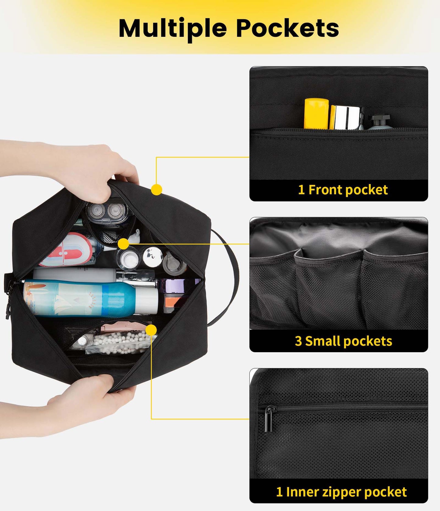Vorspack Water Resistant Travel Toiletry Bag for Men Women - Medium & Black