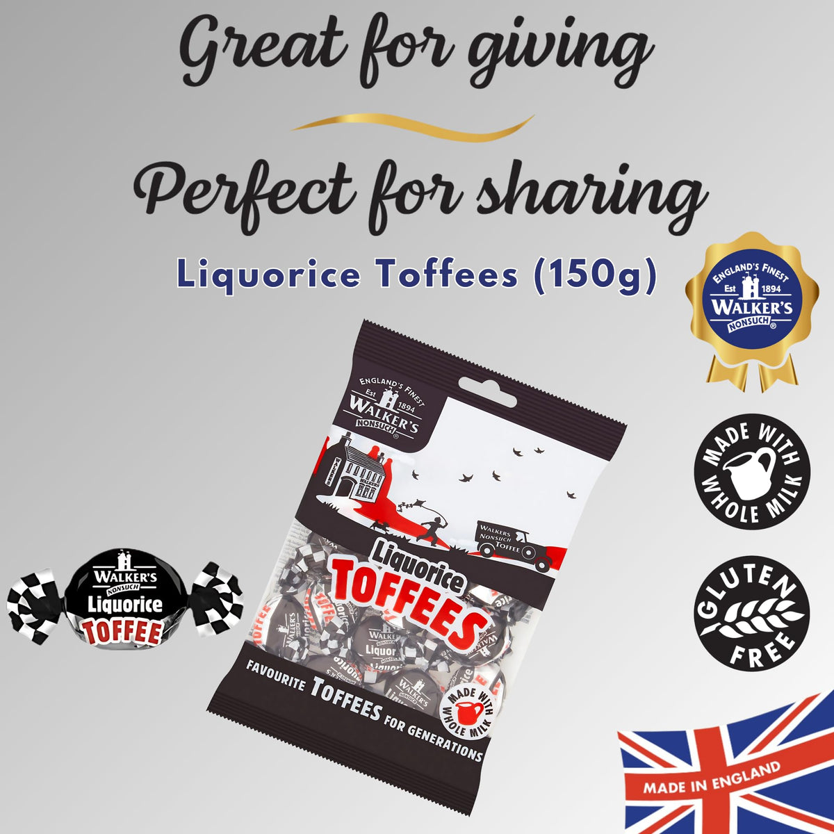 Walkers' Nonsuch Liquorice Toffees – 5.29 oz Bag (Pack of 12) | Classic British Chewy Toffee