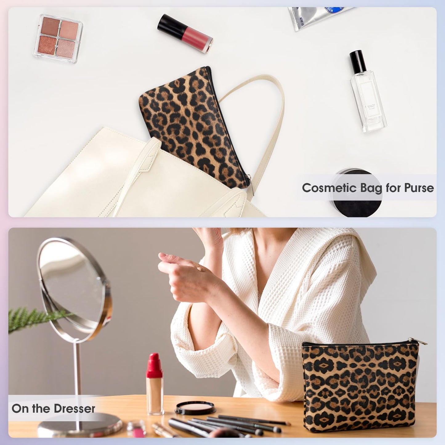 Wandering Nature Small Makeup Bag, 2 Pack, Brown Leopard Print