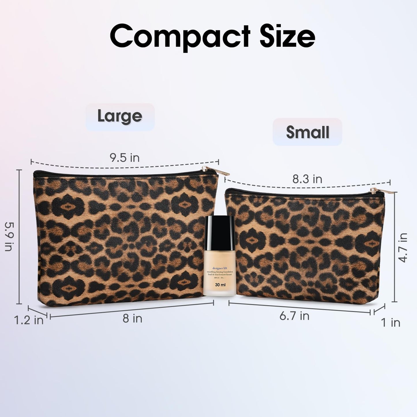 Wandering Nature Small Makeup Bag, 2 Pack, Brown Leopard Print