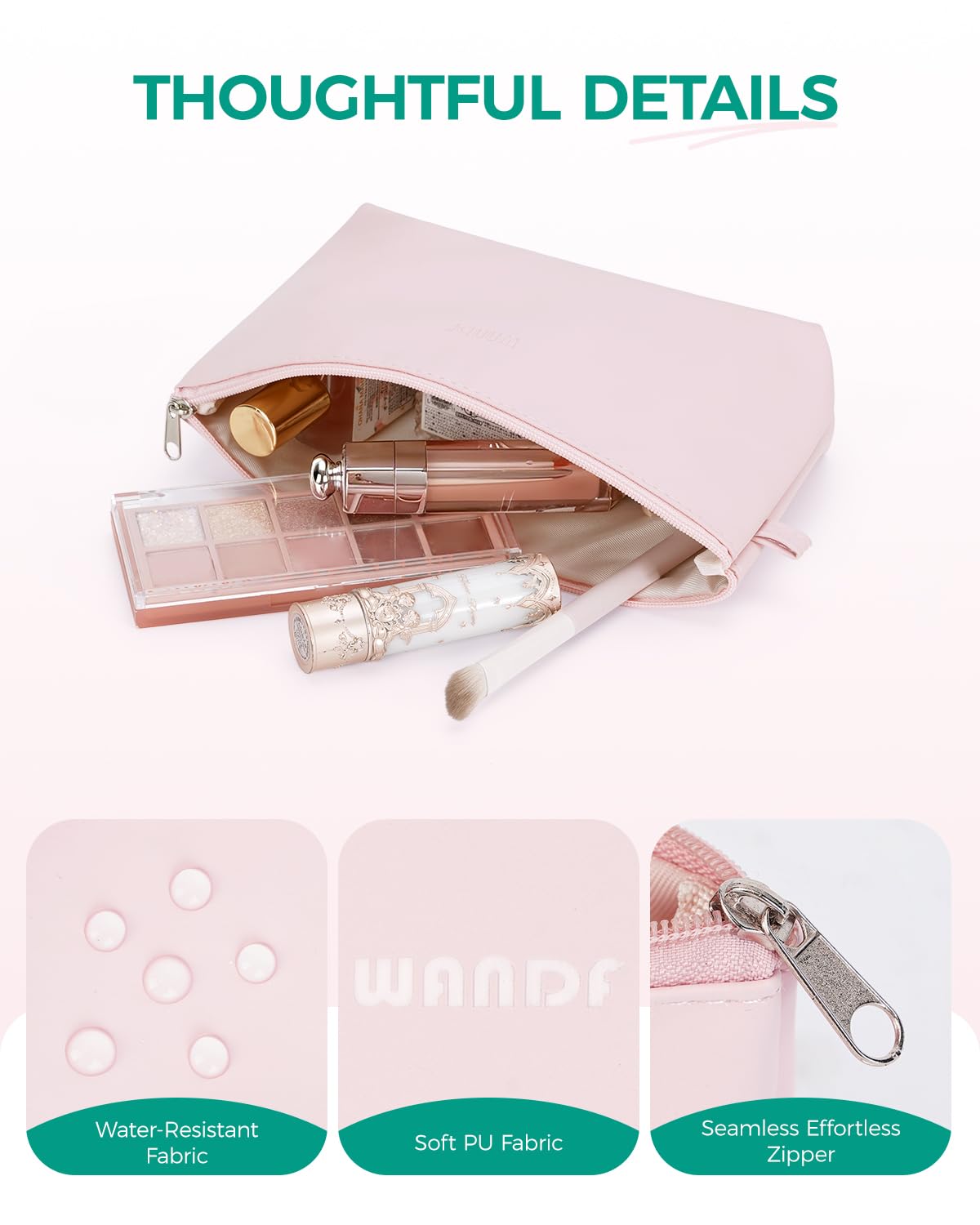 WANDF Small Makeup Bag for Purse, Small Cosmetic Bag for Women