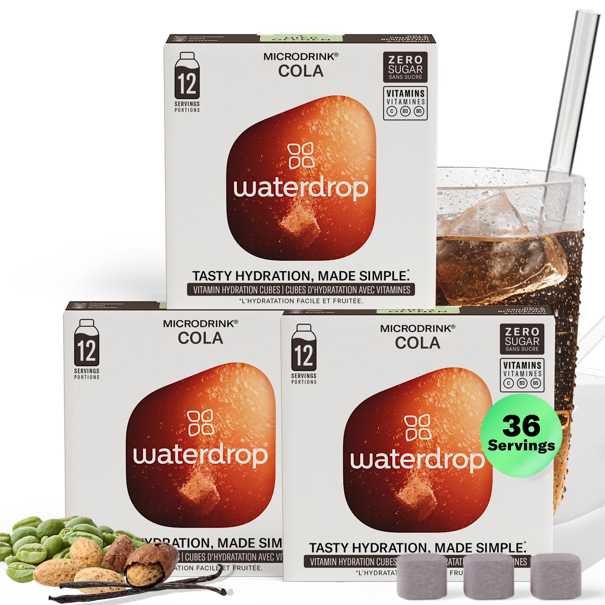 Waterdrop MICRODRINK Hydration Cubes – Cola Flavor with Vitamin C & Electrolytes, 36 Count
