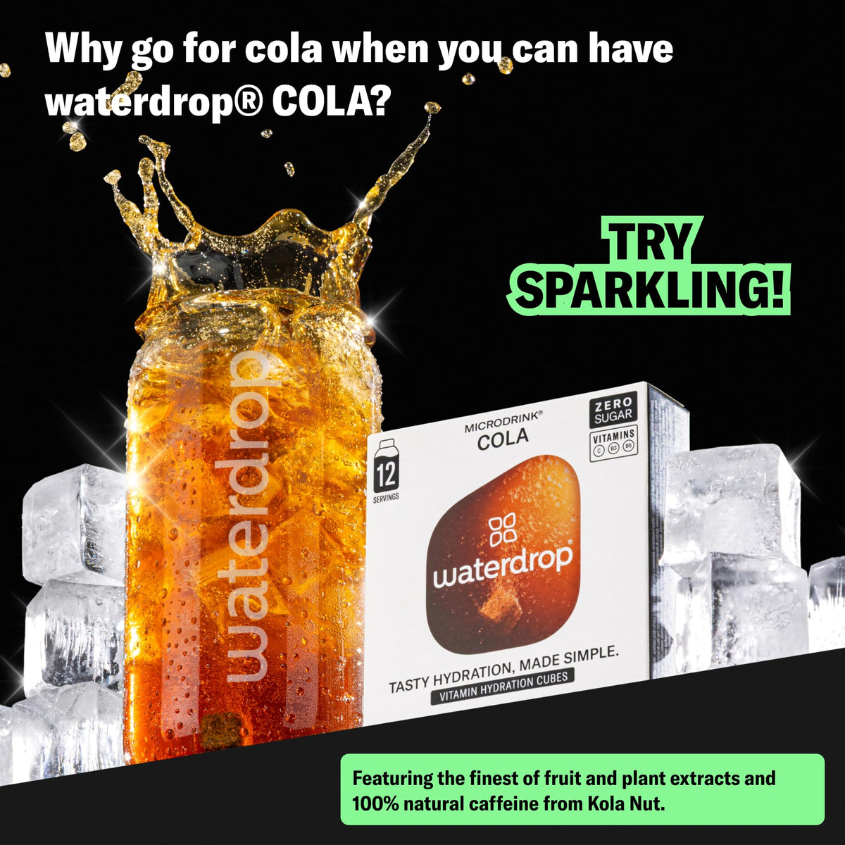 Waterdrop MICRODRINK Hydration Cubes – Cola Flavor with Vitamin C & Electrolytes, 36 Count