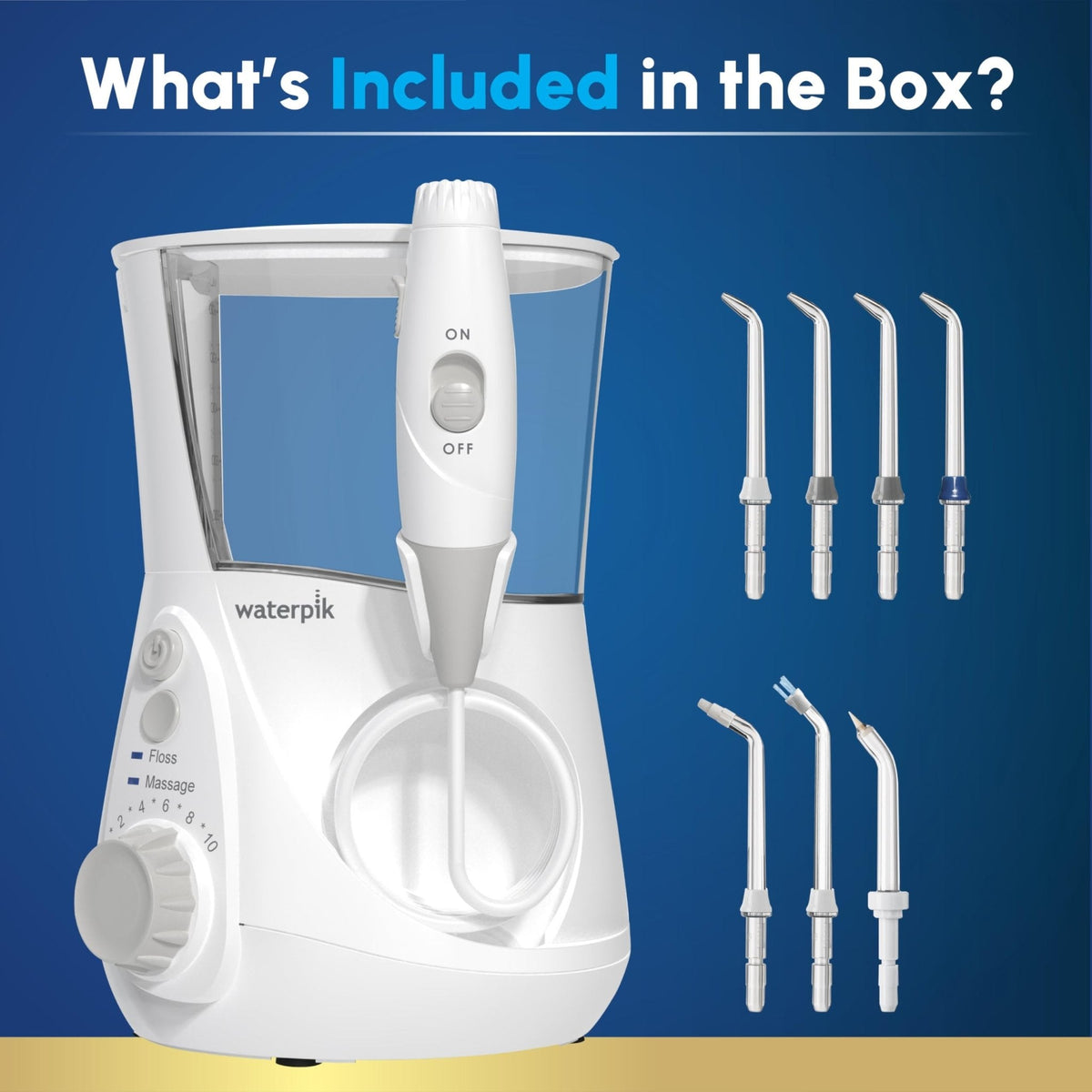 Waterpik Aquarius Countertop Water Flosser with 10 Settings, 7 Tips, White