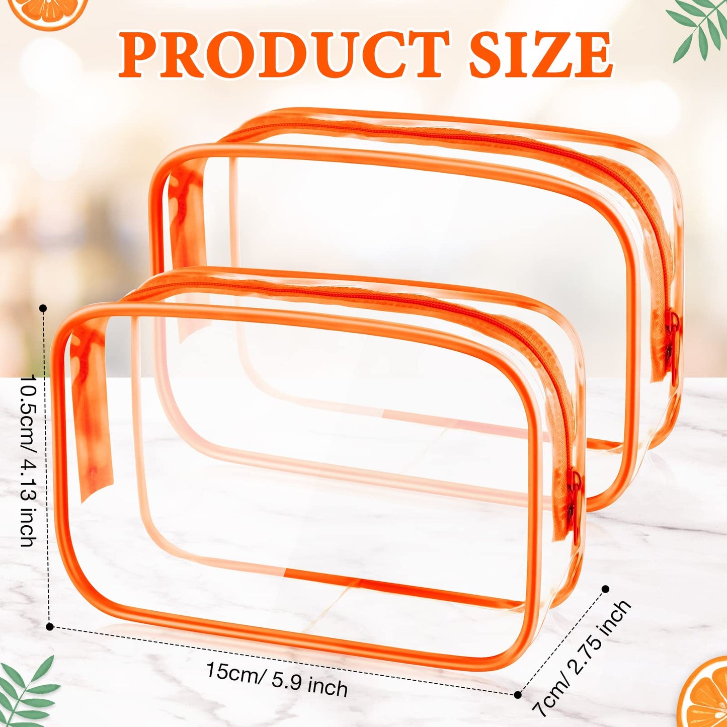 Weewooday 12 Pcs Clear Cosmetic Bags PVC Zipper,Small,Orange