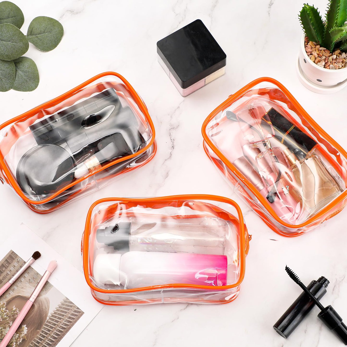 Weewooday 12 Pcs Clear Cosmetic Bags PVC Zipper,Small,Orange