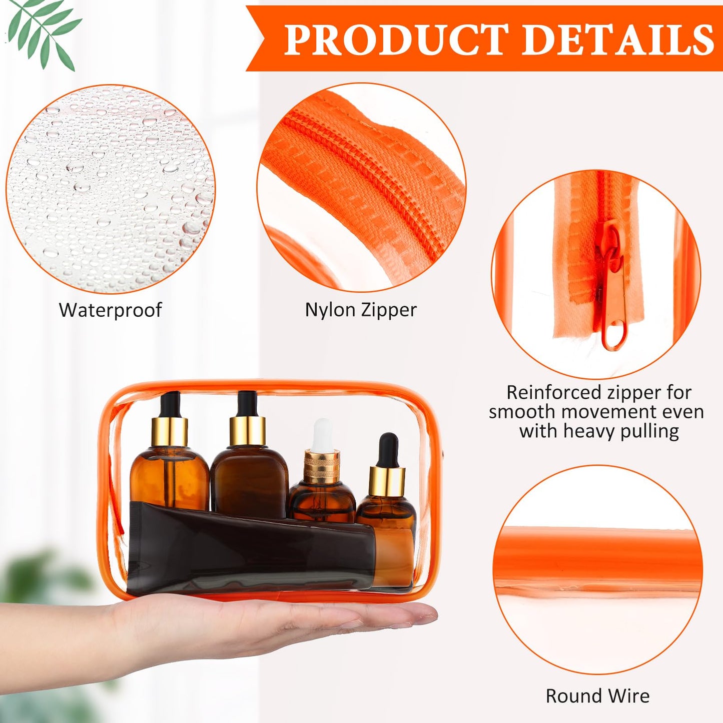 Weewooday 12 Pcs Clear Cosmetic Bags PVC Zipper,Small,Orange