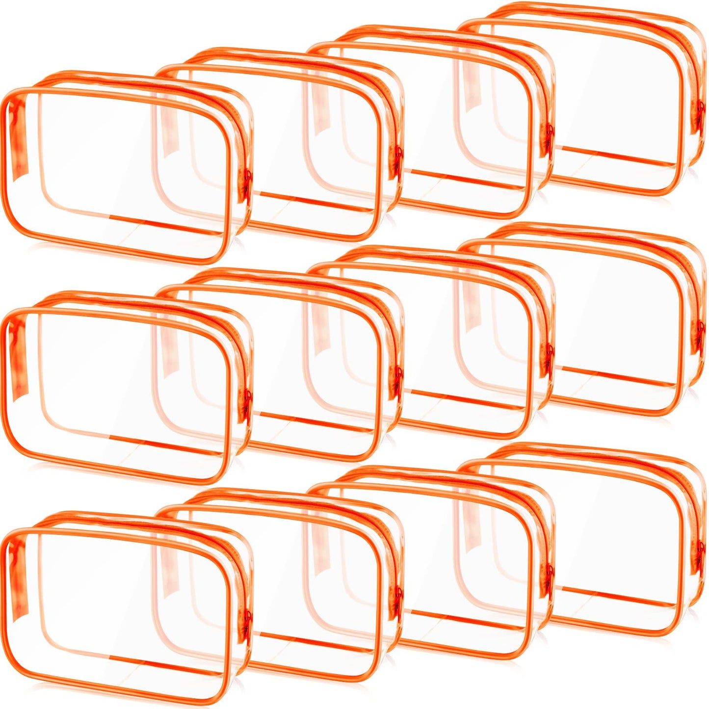 Weewooday 12 Pcs Clear Cosmetic Bags PVC Zipper,Small,Orange