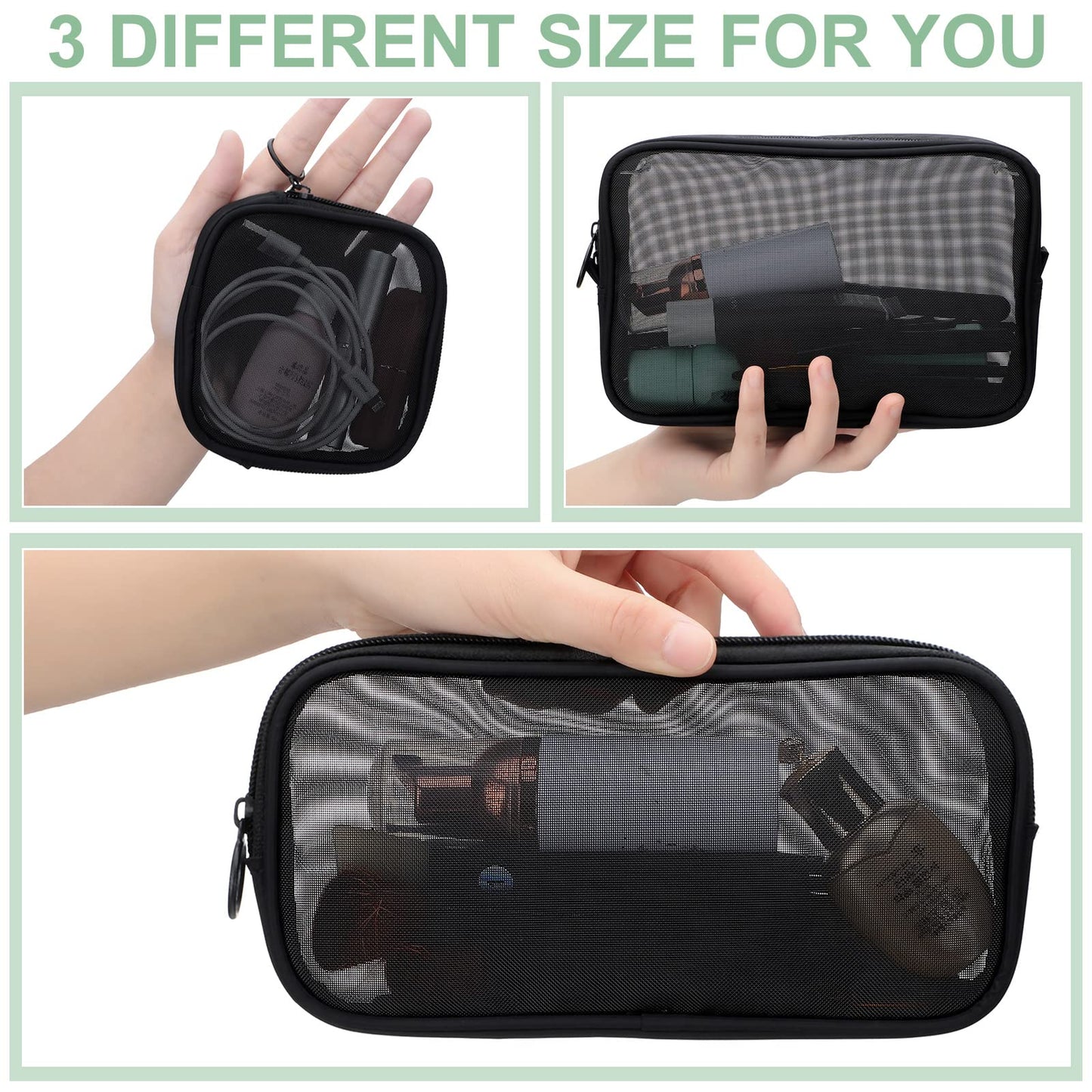 Weewooday 4 Pcs Mesh Pouch Large&medium&small, Black Zipper Bag