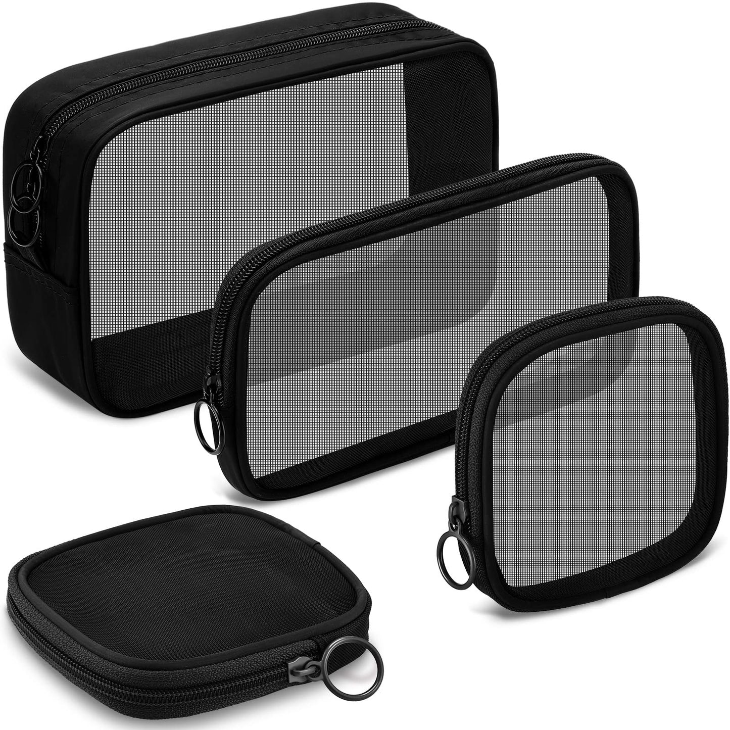 Weewooday 4 Pcs Mesh Pouch Large&medium&small, Black Zipper Bag