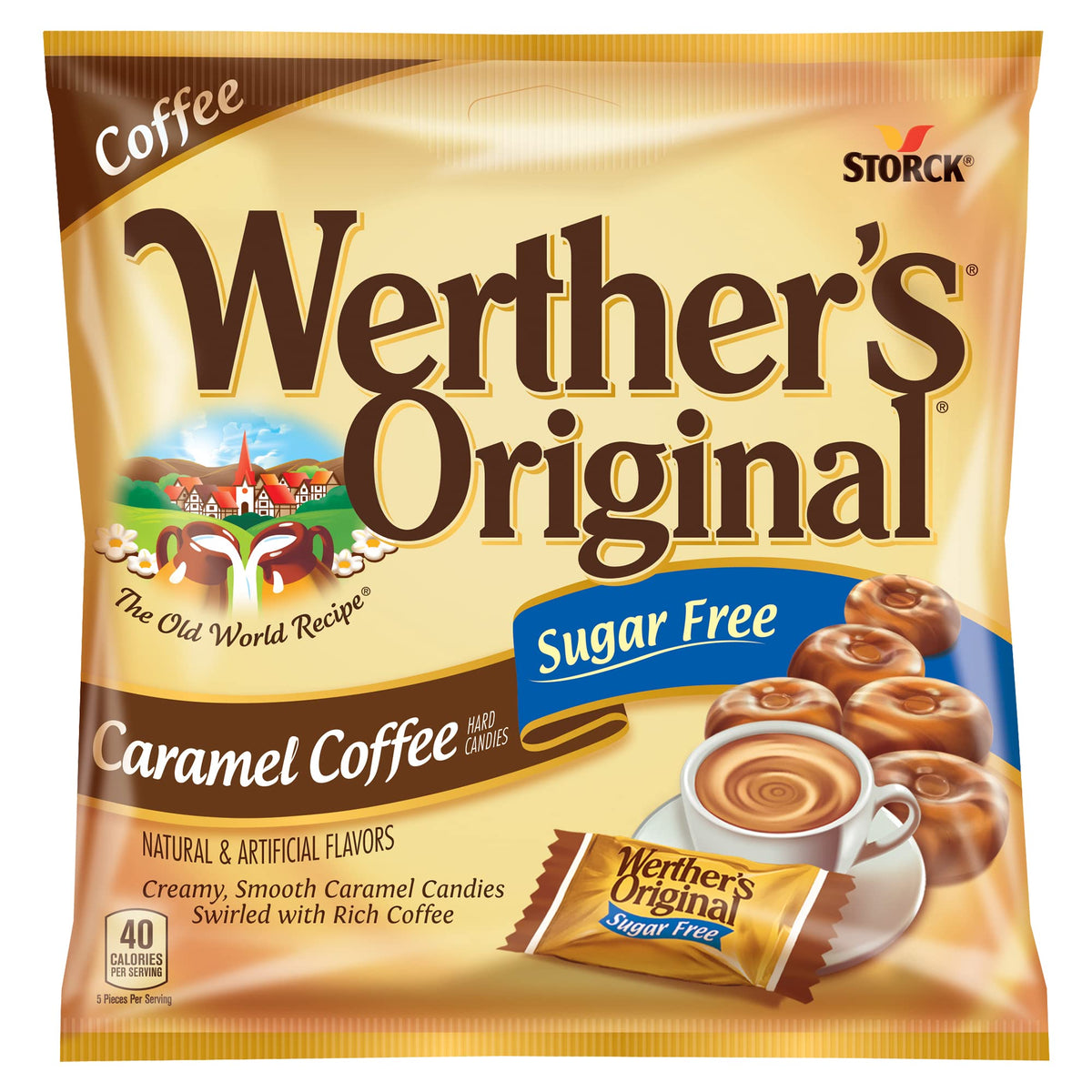 Werther's Original Sugar Free Caramel Coffee Hard Candies – 12 Pack, 2.75 oz Bags