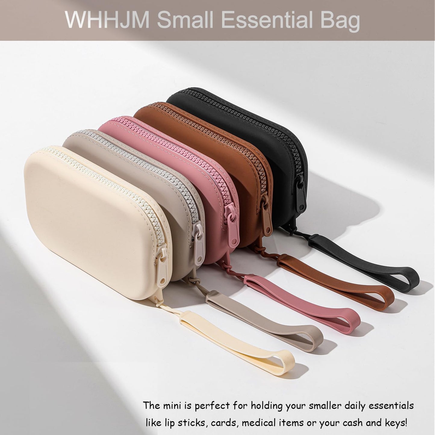 WHHJM Small Silicone Multifunctional Essential Bag Portable Travel Makeup Bag for Women Men Cards Cash Bag Zipper Pouch (Brown)