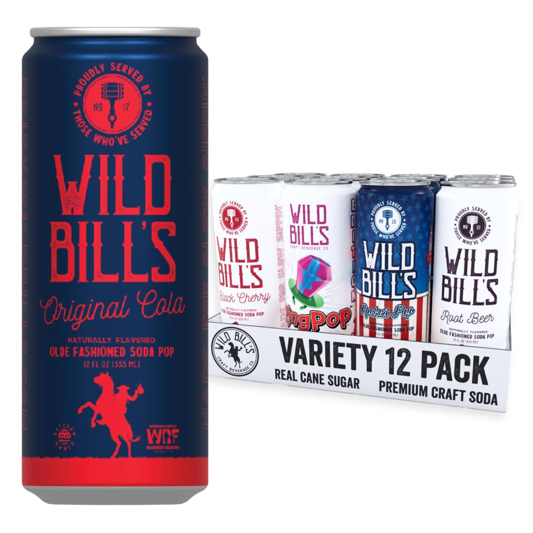 Wild Bill's 12 Flavor Craft Soda Variety Pack | Pure Cane Sugar, No HFCS, Caffeine Free, Gluten Free, Vegan