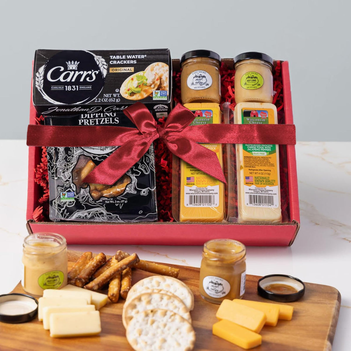 Wisconsin Cheese Company Specialty Holiday Gift Box – 100% Wisconsin Cheese, Crackers, Pretzels & Mustard