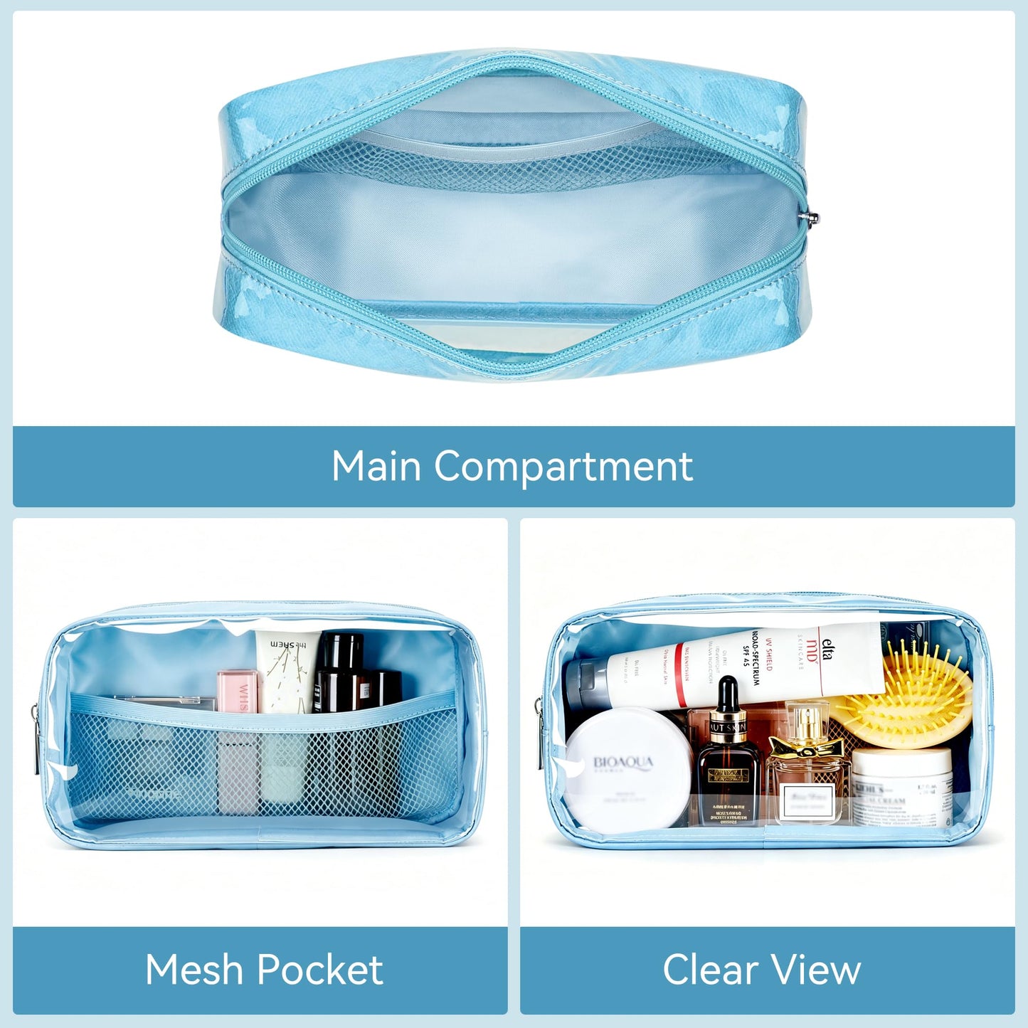 WLLWOO Clear Makeup Bag Small Cosmetic Pouch Travel Toiletry Organizer