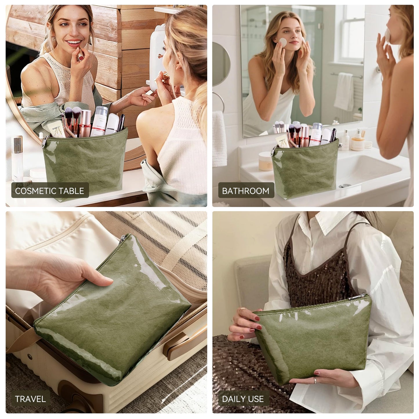 WLLWOO PVC Makeup Bag Waterproof Kraft Paper Cosmetic Pouch for Purse