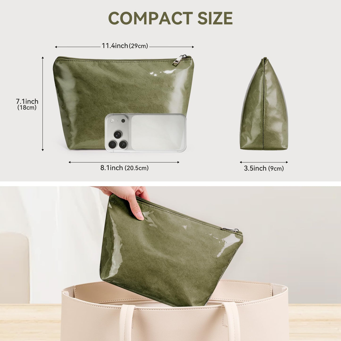 WLLWOO PVC Makeup Bag Waterproof Kraft Paper Cosmetic Pouch for Purse