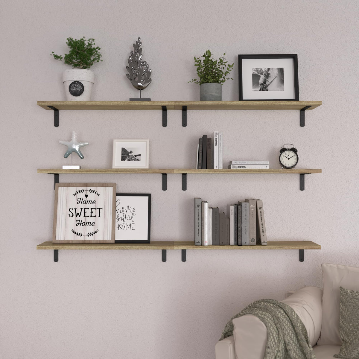 WOPITUES 24'' Long Floating Shelves for Wall Decor & Storage, Rustic Brown
