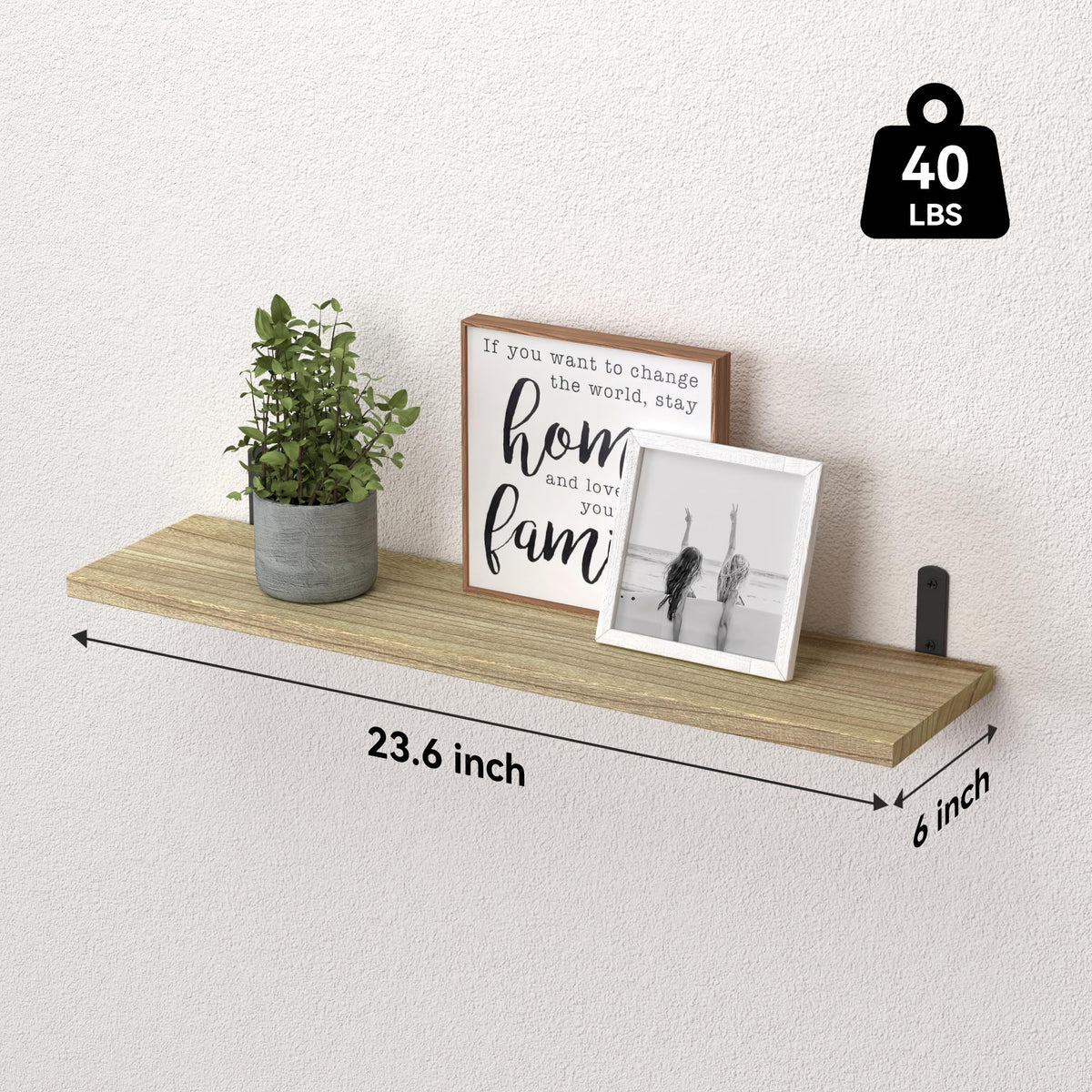 WOPITUES 24'' Long Floating Shelves for Wall Decor & Storage, Rustic Brown