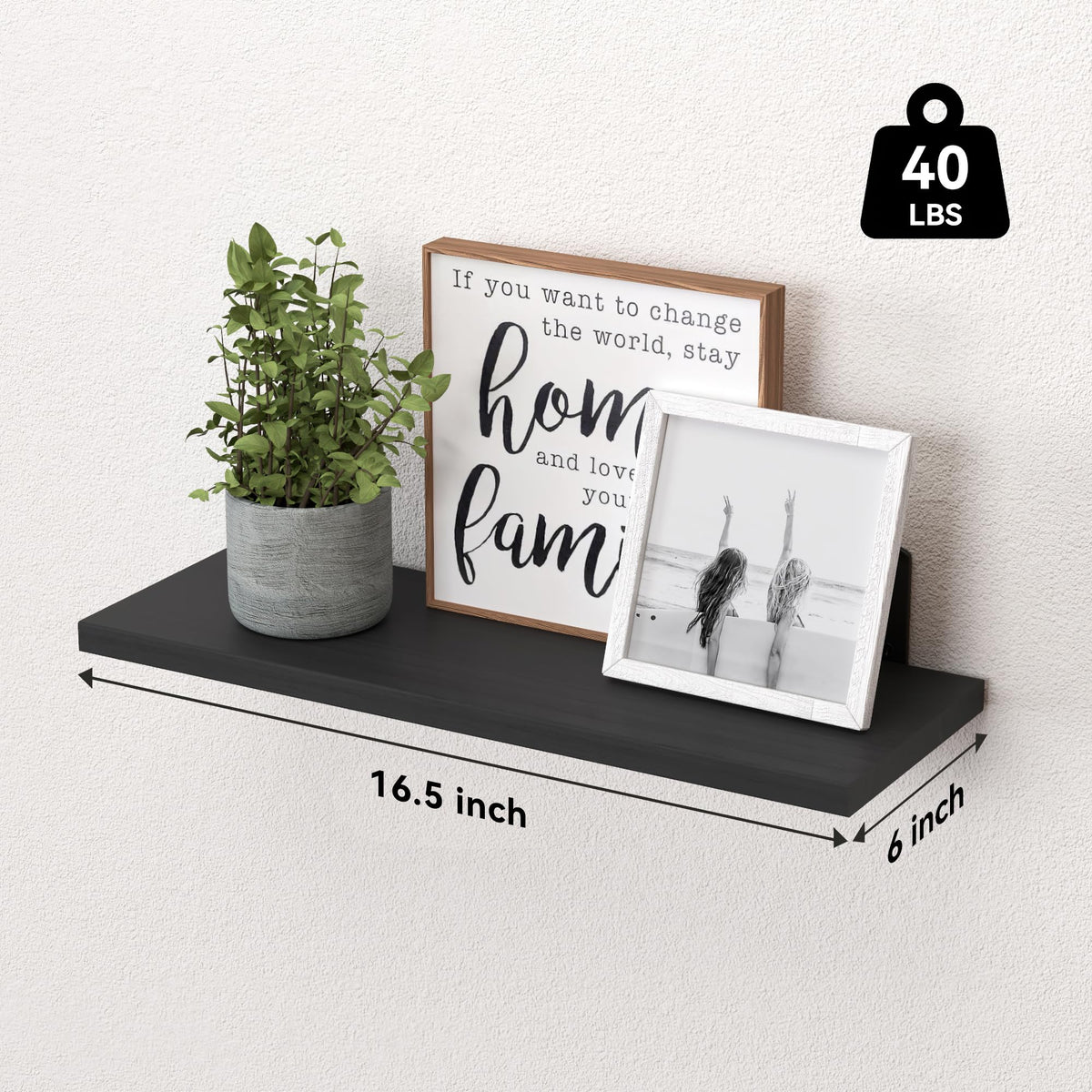 WOPITUES Floating Shelves Set of 6 for Wall Decor & Storage, Black