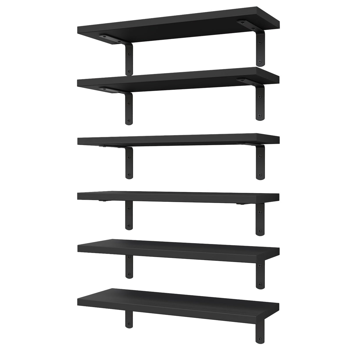 WOPITUES Floating Shelves Set of 6 for Wall Decor & Storage, Black